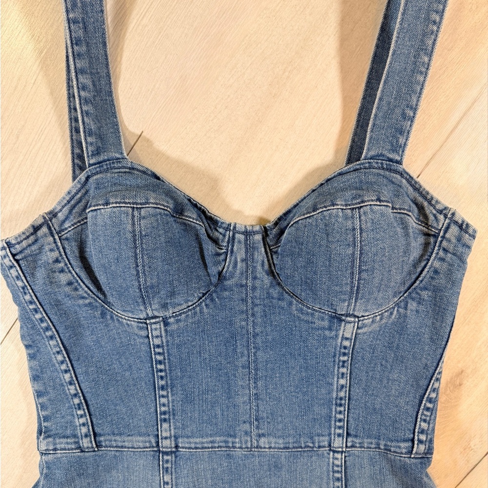 GRLFRND Gianna Denim Sweetheart Neck Bustier Midi Charmed Life Blue Dress Size S - Picture 3 of 16